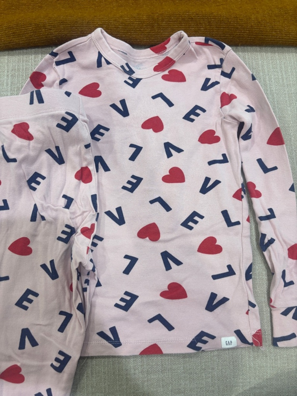 GAP Pink Long Sleeve Tee with Red Hearts and Navy Letters